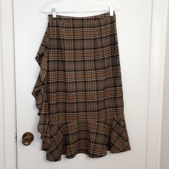 Leith Plaid Ruffle Academia Midi Skirt - Picture 6 of 8